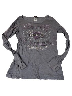 Harley Davidson Women’s Size Medium Long Sleeve Shirt Mankato MN Gray Purple